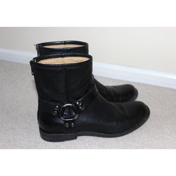 FRYE Phillip Harness Genuine Leather Back Zip Short Boots in Black, Size 7 - Picture 6 of 13